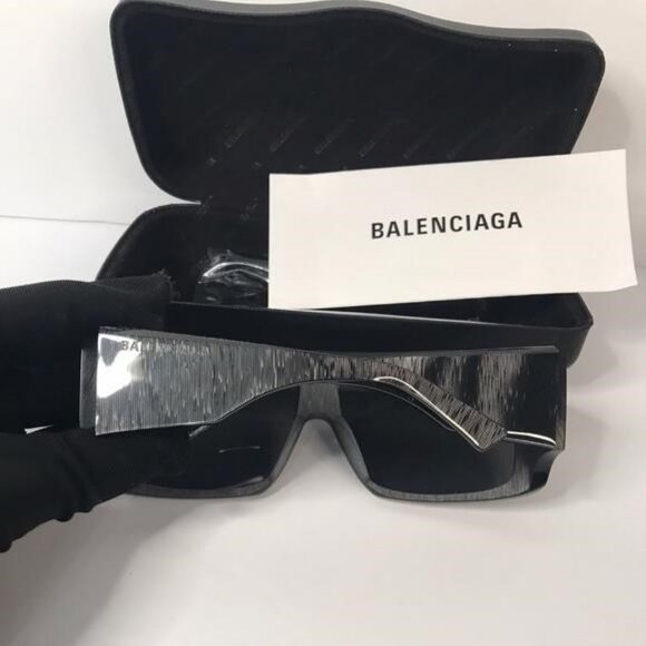 Original Balenciaga Black BB0002S Shield Sunglasses